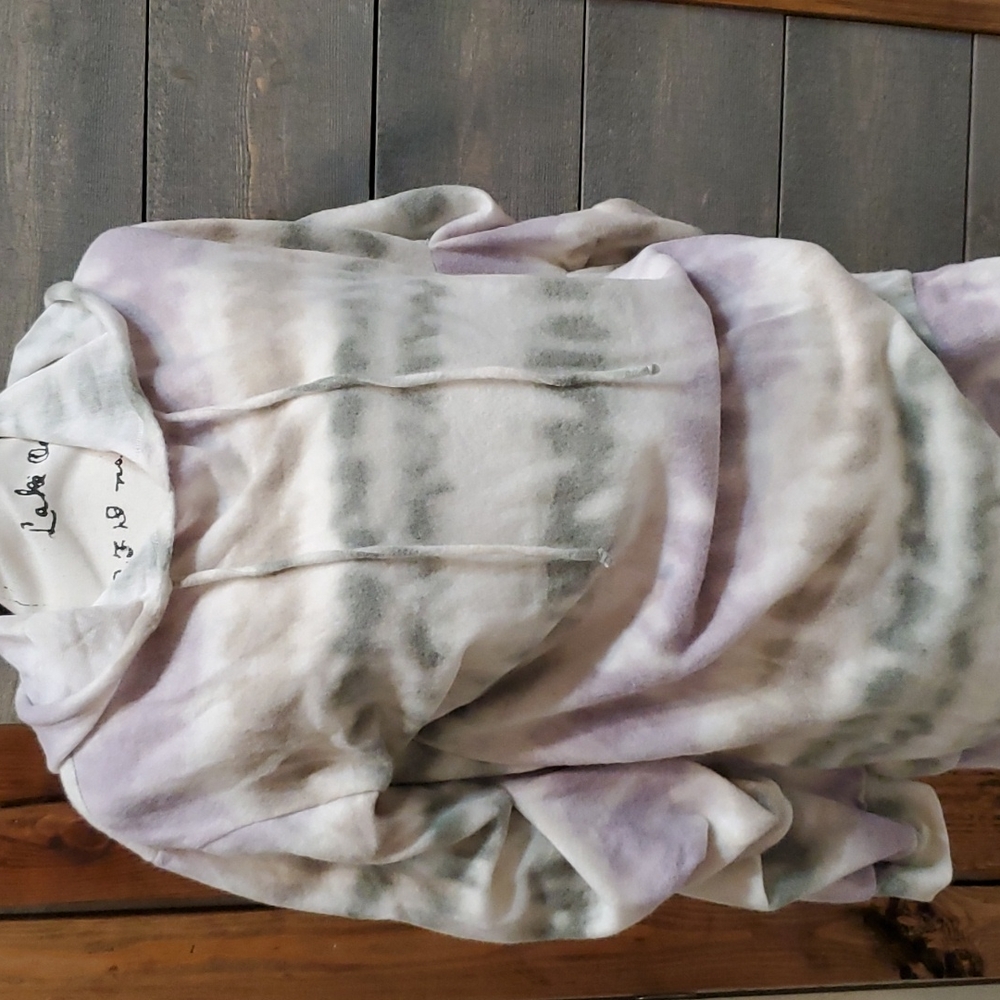 Win Win Terry Brushed Hoodie Dress M USA Print Pullover Sweater Top NWOT